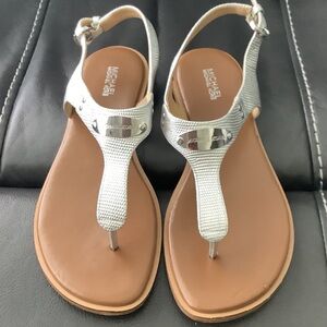 Michael Kors Silver T-Strap Sandals